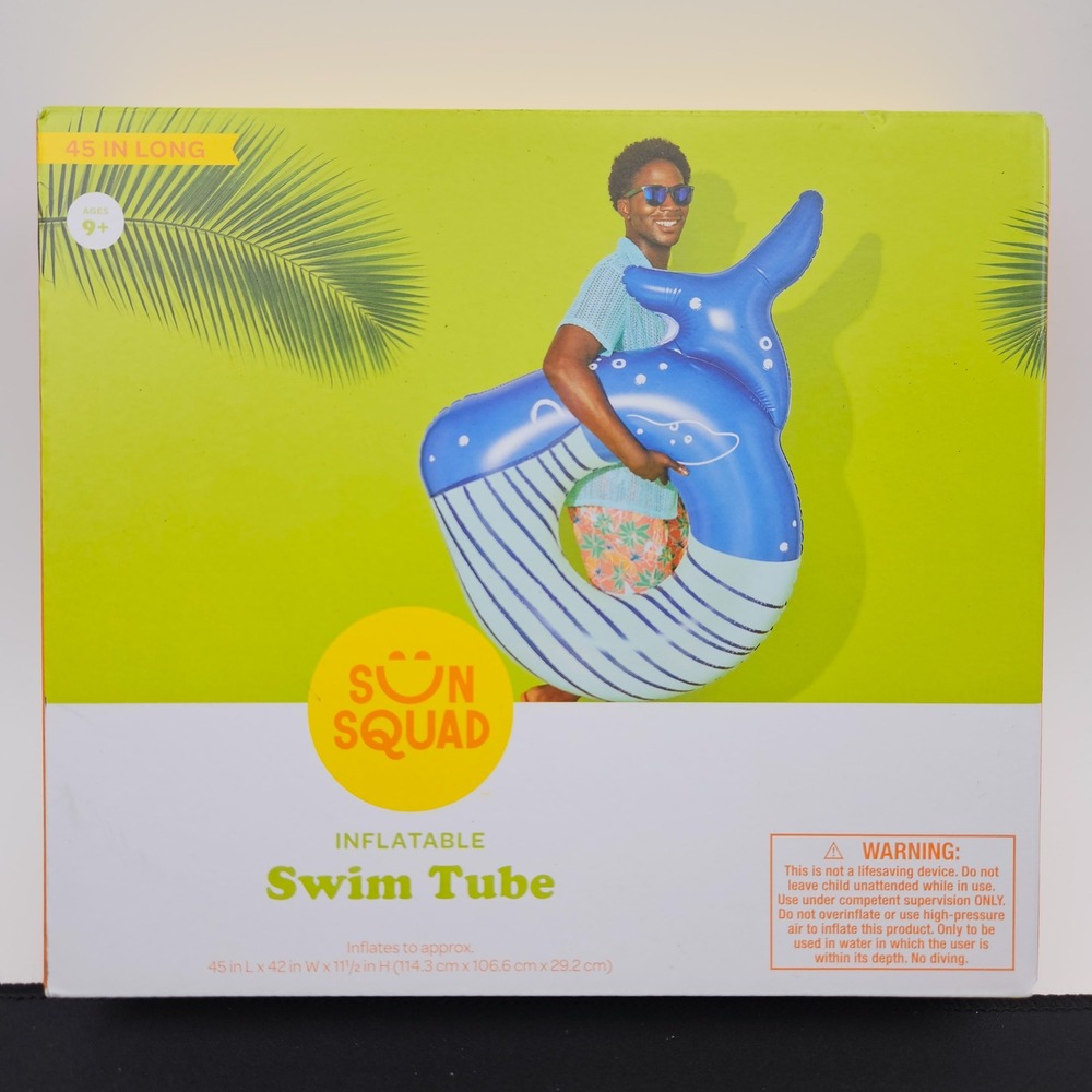 Sun Squad Inflatable Whale Swim Tube 45 Inch Ages 9 Pool‎ Lake Beach Fun